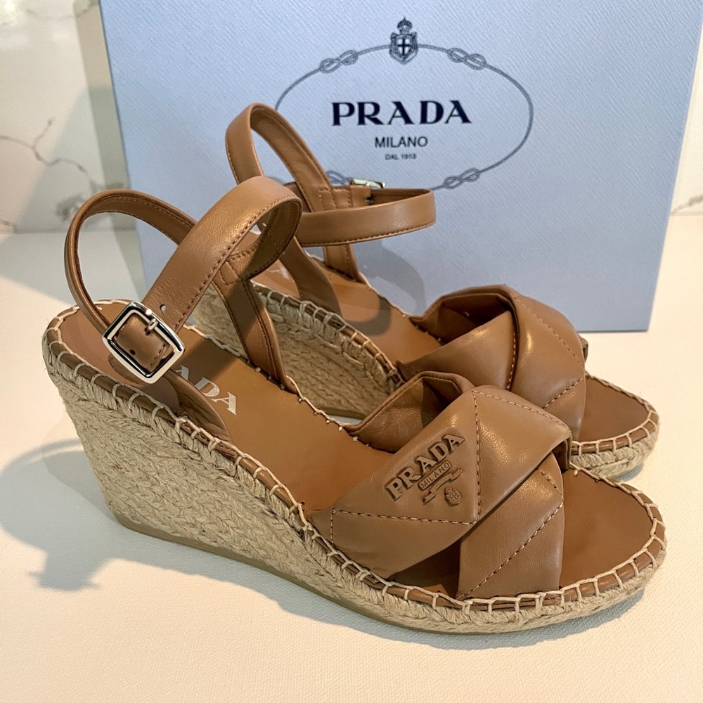 Nappa Leather Espadrille Wedge Sandals